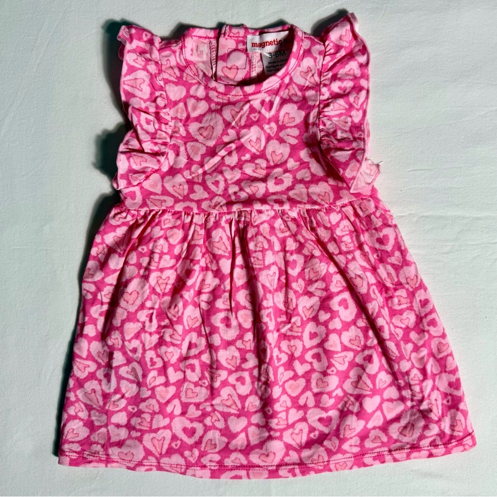 Magnetic Me Leopard Hearts Dress Girls 3-6M Pink Flutter-Sleeves Modal Spring